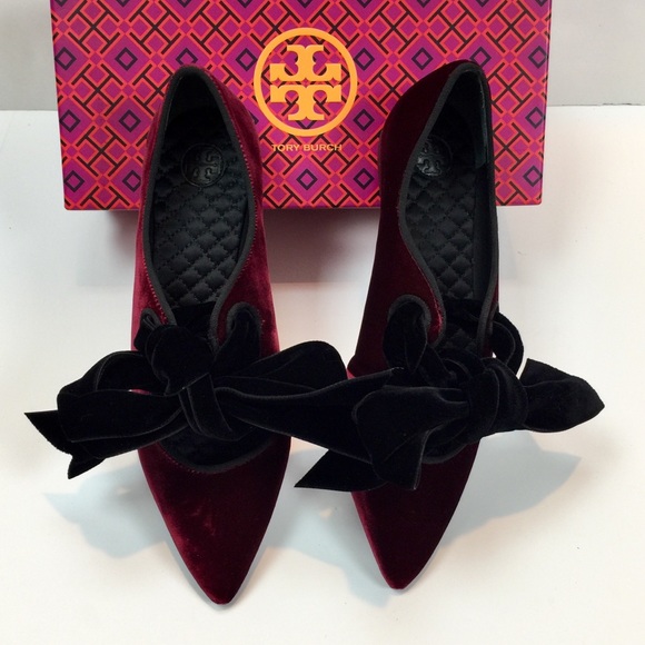 Tory Burch Bordeaux Clara Flats Red Velvet Sz 7.5 - Picture 6 of 16